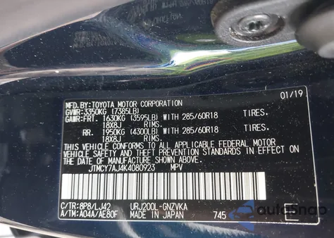 2019 Toyota Land Cruiser V8 from USA, damaged, VIN JTMCY7AJ4K4080923